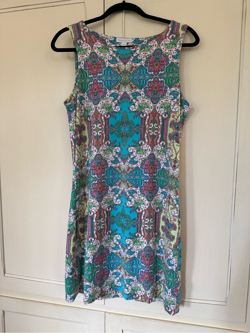 Charter Club Paisley Sleeveless Turquoise & Green Patterned Shift Dress. Size M